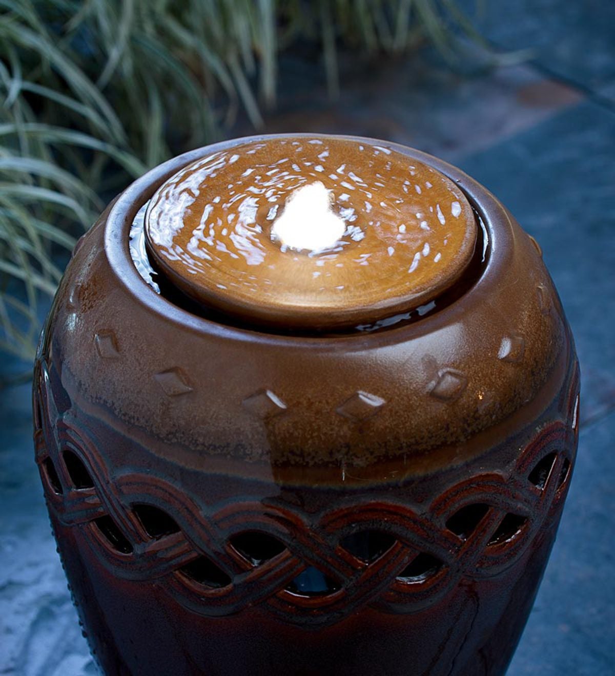 Lighted Glazed Ceramic Urn Fountain