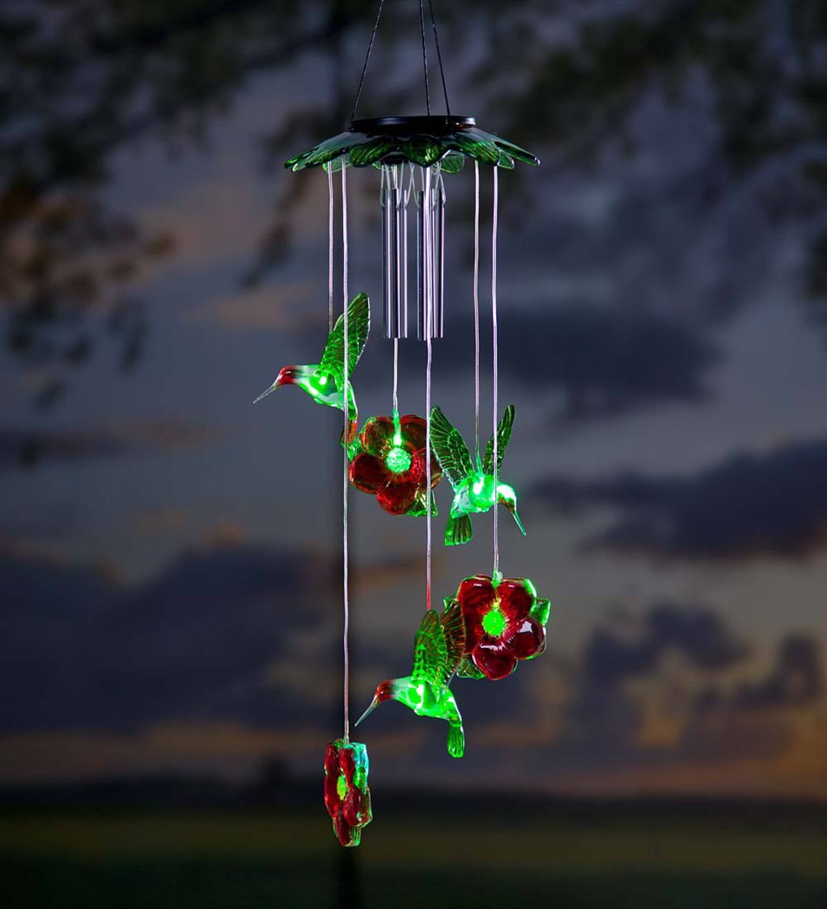 Solar Hummingbirds Mobile with Wind Chime