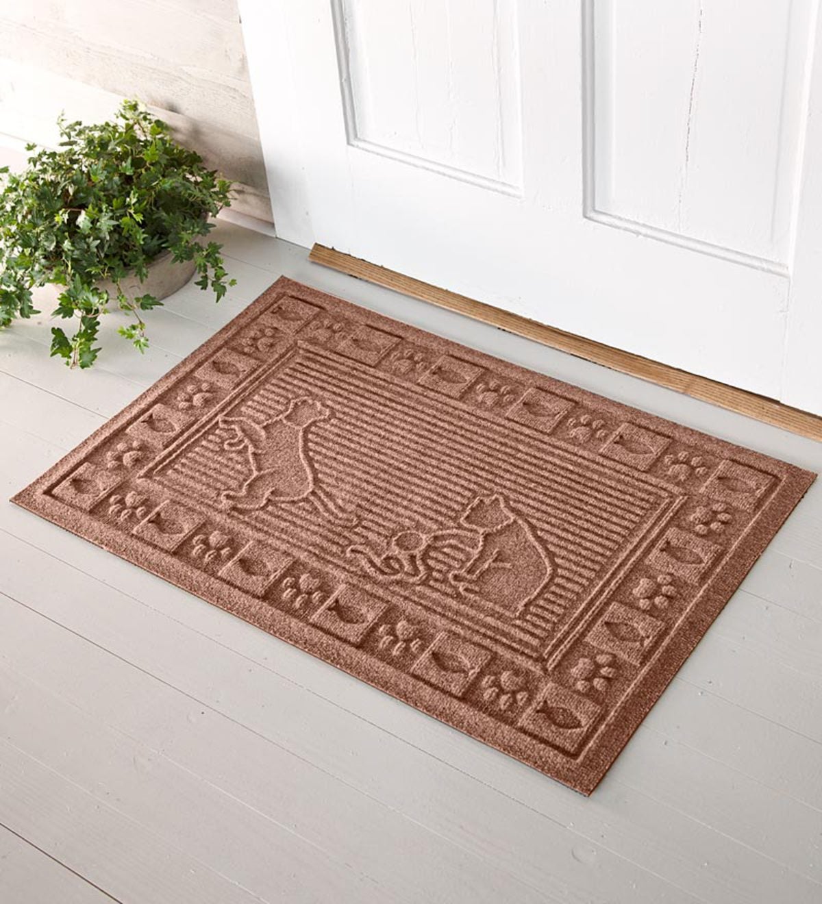 Waterhog Doormats In Cat Design - Medium Brown