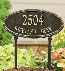 Beaded Oval Lawn Personalized Address Plaque