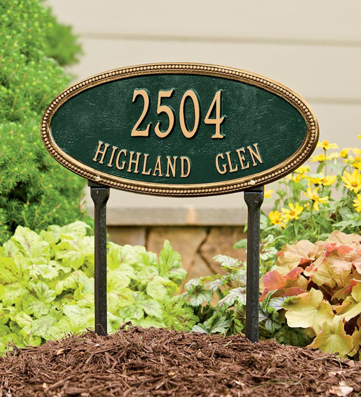 Beaded Oval Lawn Personalized Address Plaque