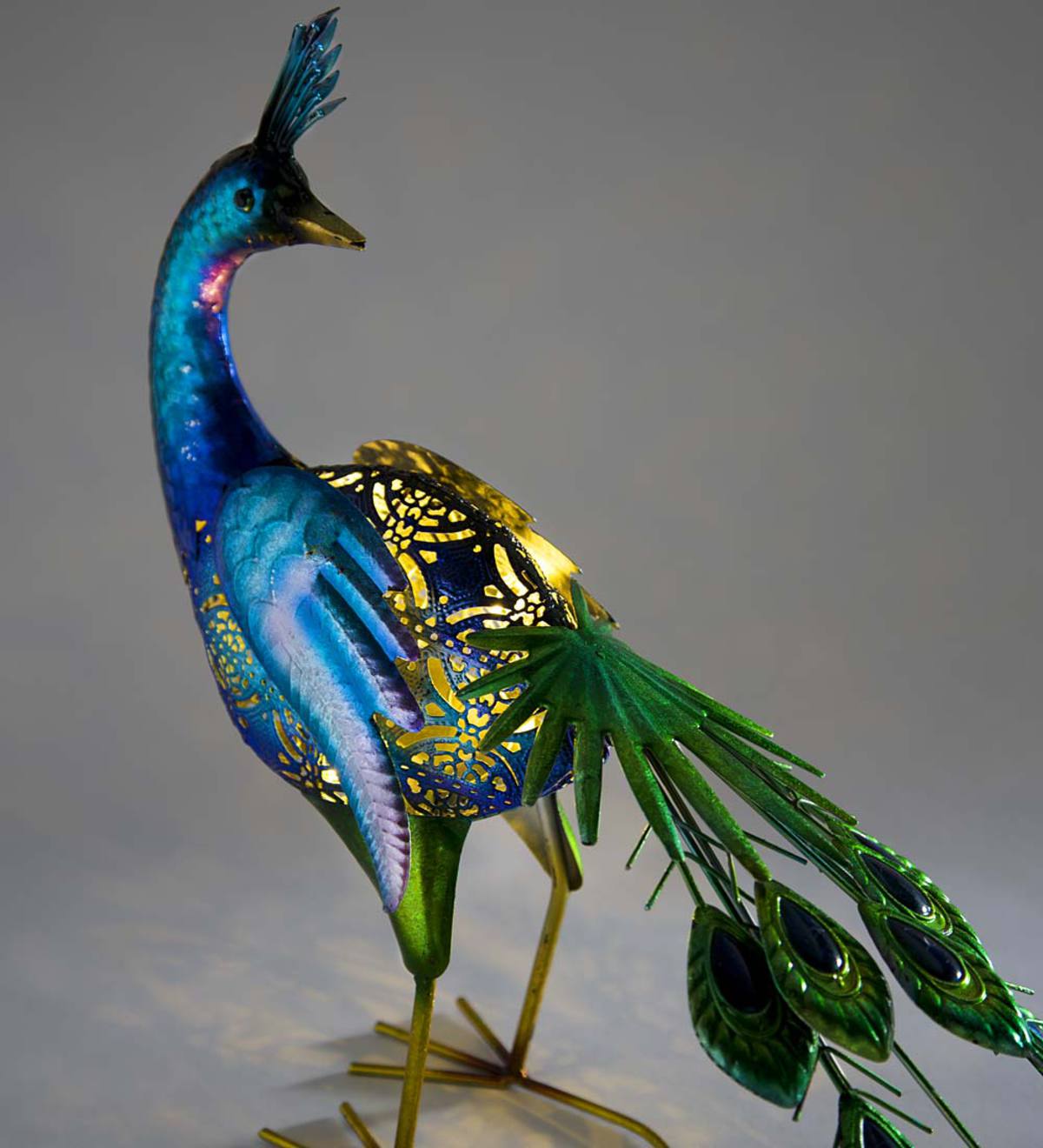 Metal Peacock Lighted Garden Sculpture