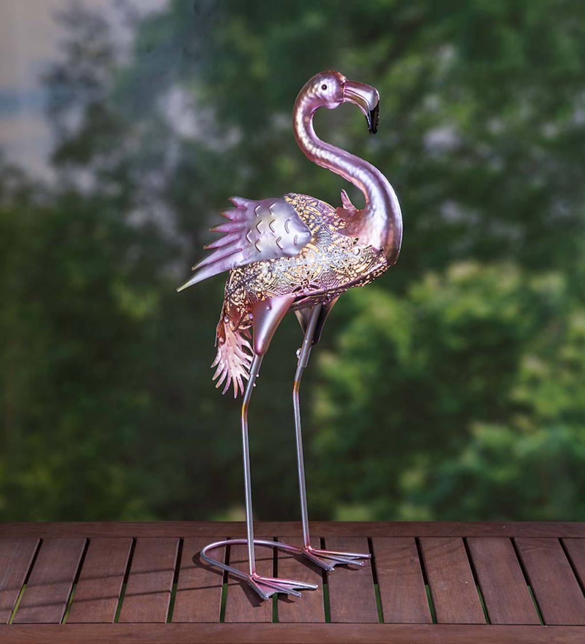 Filigree Metal Lighted Flamingo Garden Statue