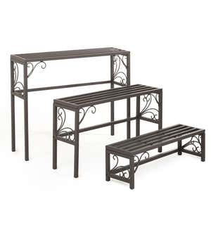Nesting Metal Plant Stands with Scrollwork, Set of Three