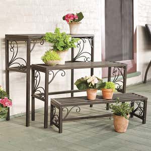 Nesting Metal Plant Stands with Scrollwork, Set of Three