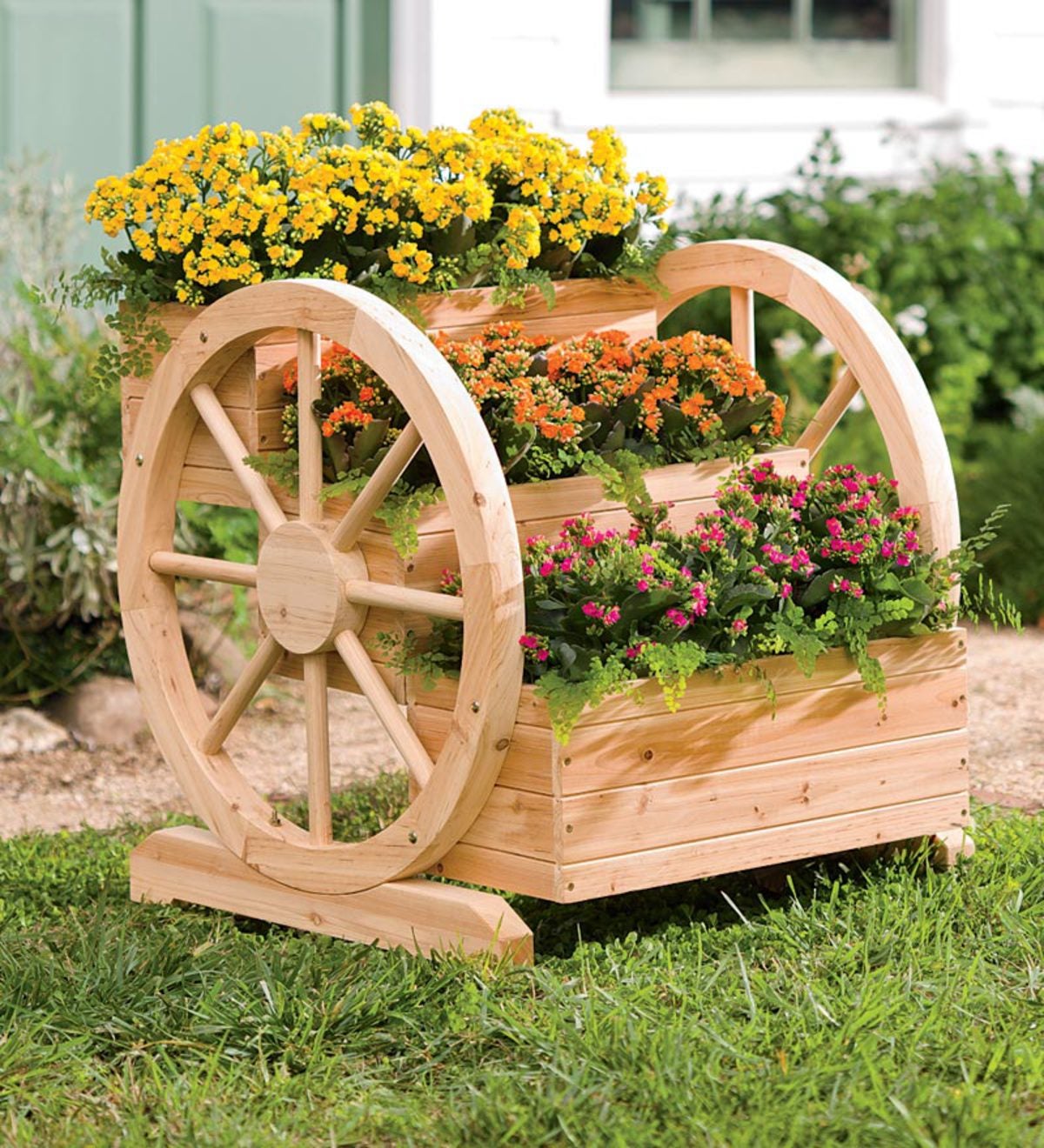 Solid Wood Wagon Wheel Tiered Planter