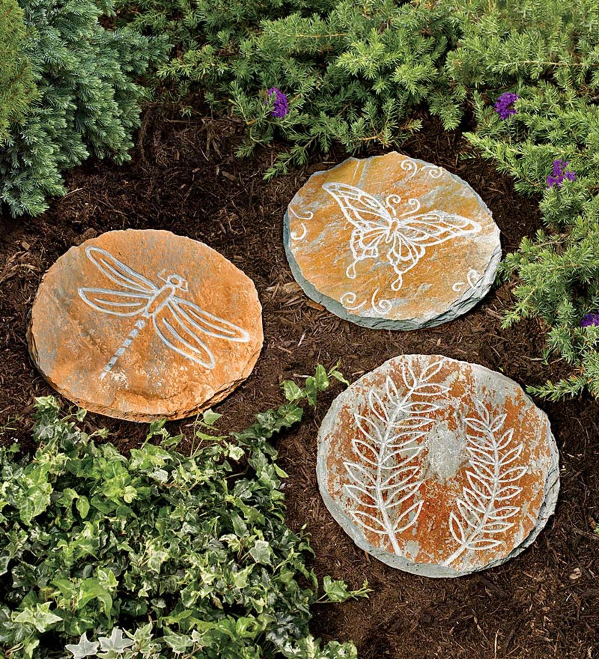 Flyers And Ferns Natural Slate Etched Stepping Stones