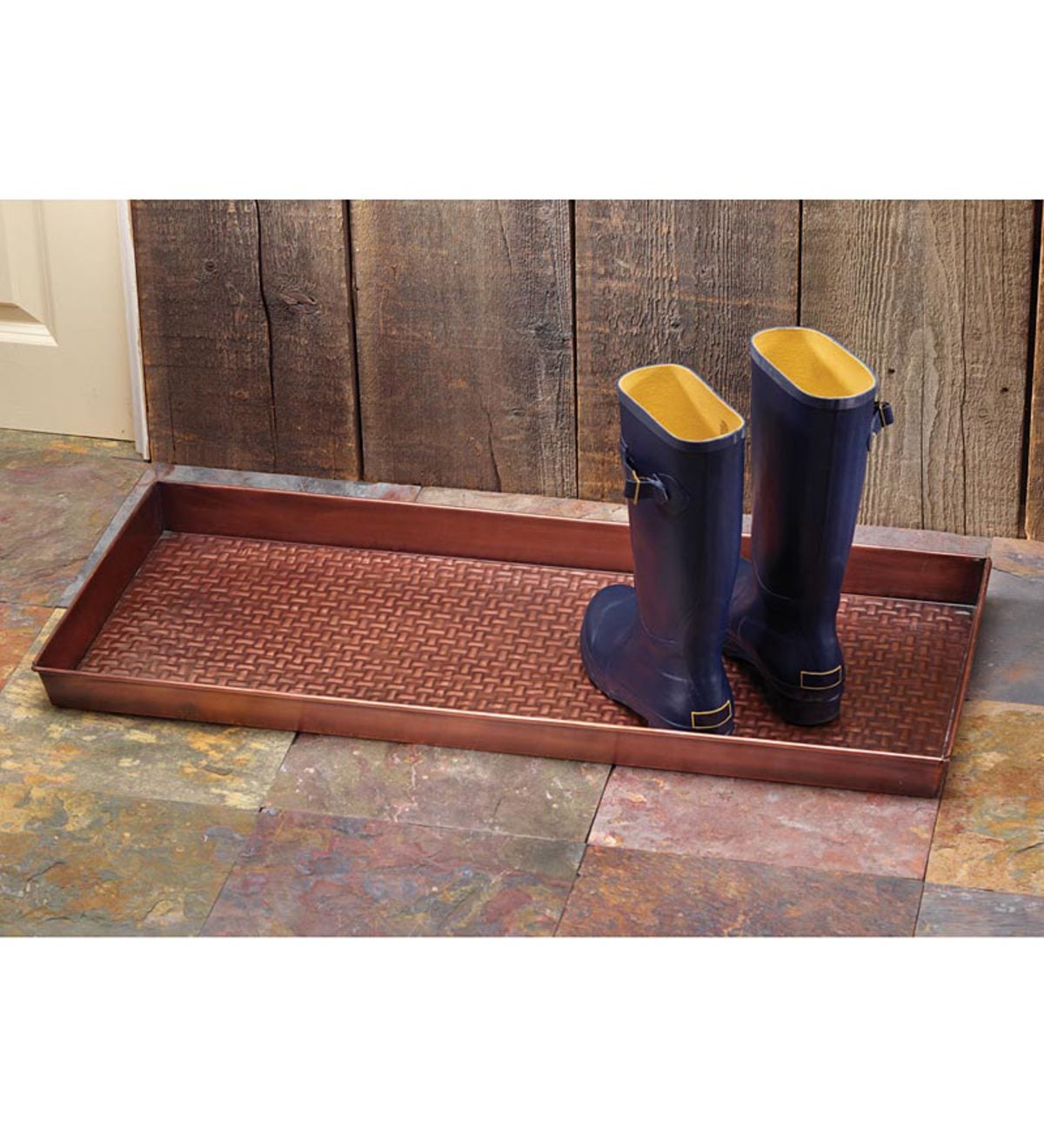 Copper-Finished Galvanized Steel Basketweave Boot Tray