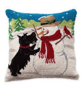 Hooked Wool Scottish Terrier Holiday Throw Pillow