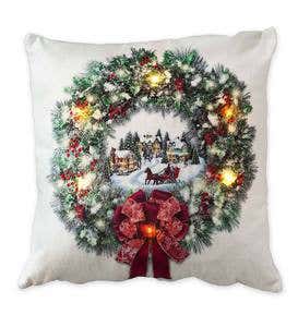 Lighted Holiday Throw Pillow