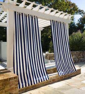 Coastal Stripe Outdoor Curtain Panel with Grommets, 50"W x 96"L - Gray