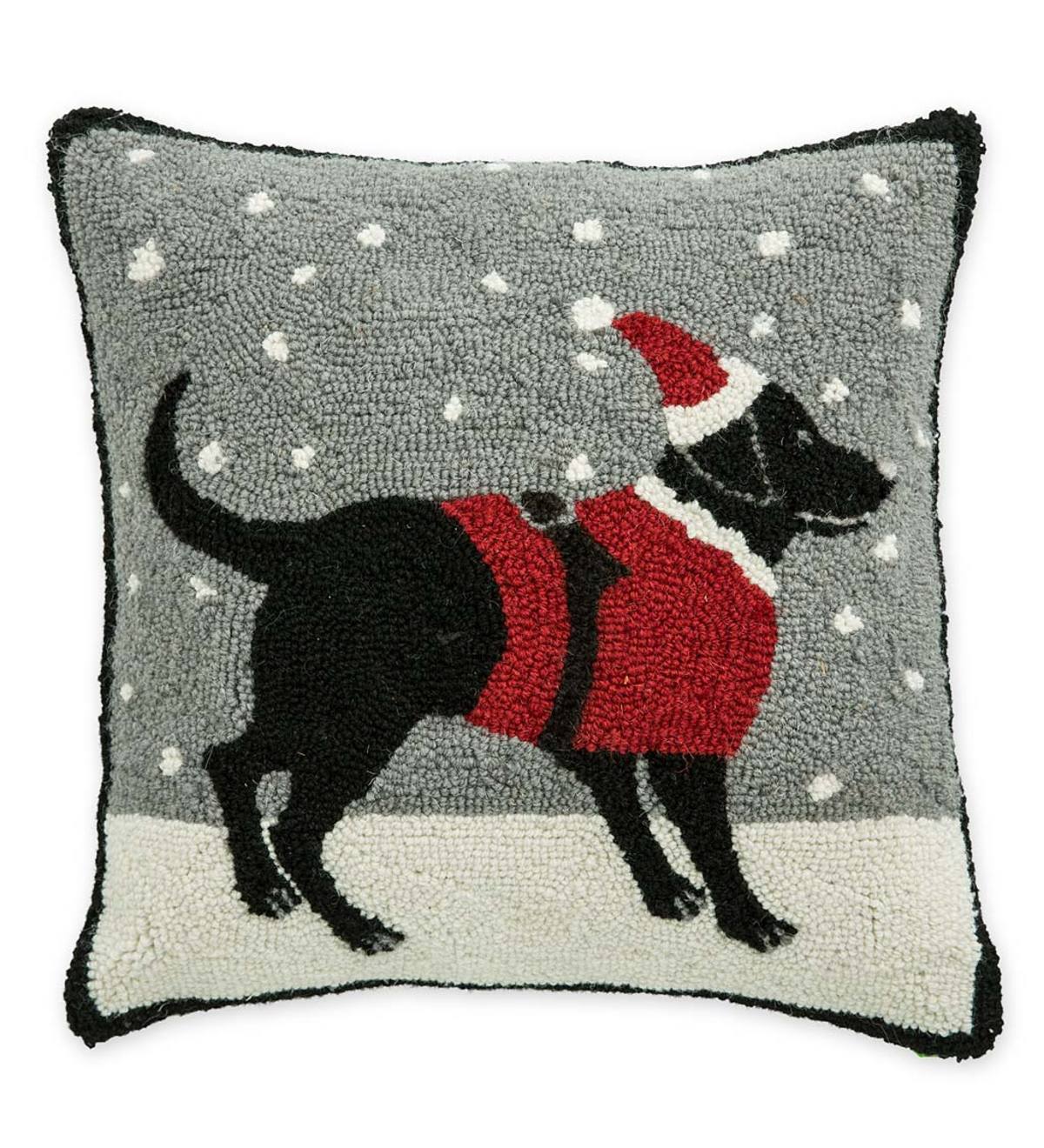 Hand-Hooked Wool Labrador Snow Day Throw Pillow
