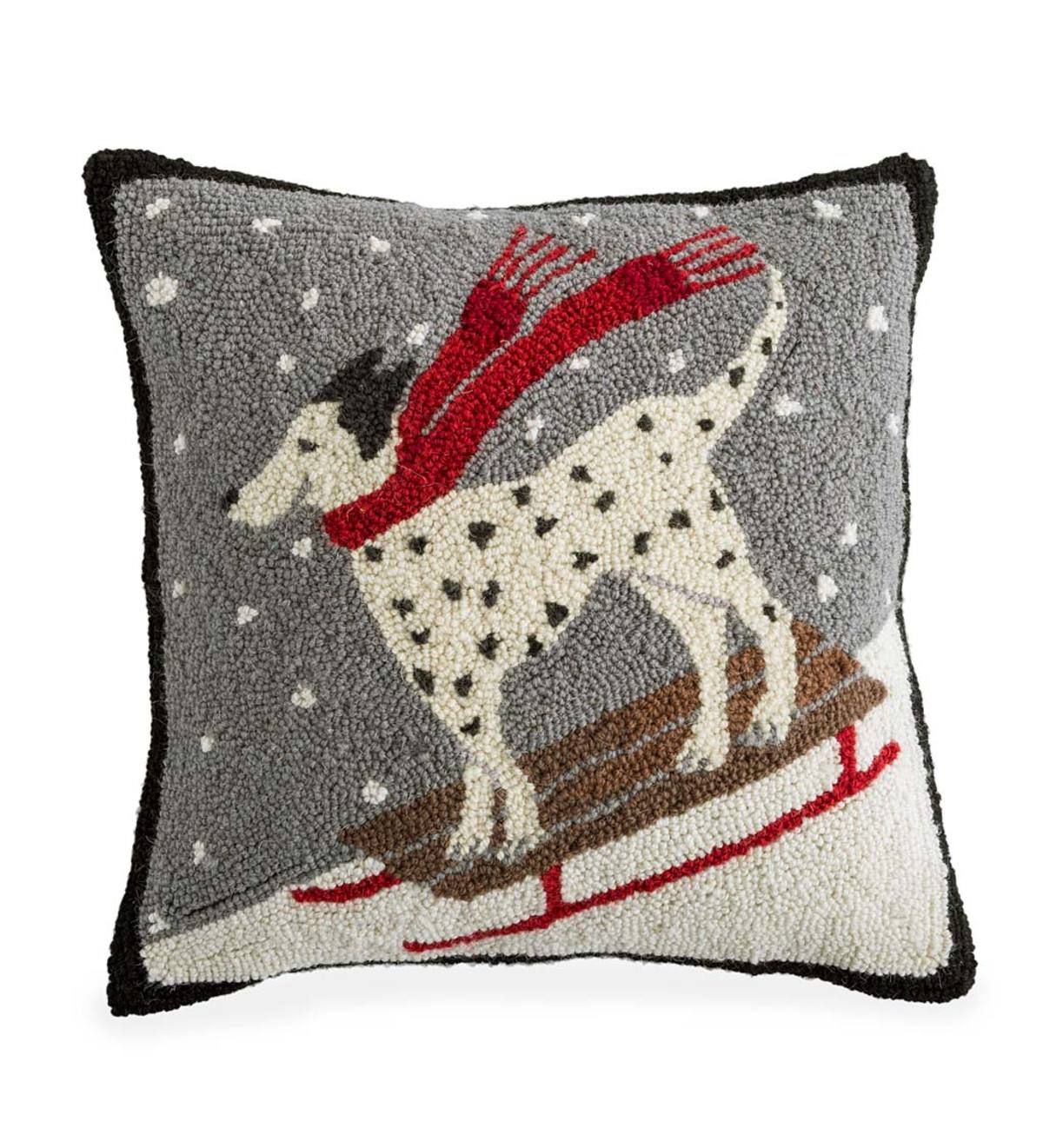 Hand-Hooked Wool Dalmatian Snow Day Throw Pillow