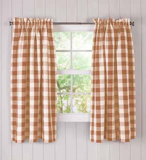 Buffalo Check Rod-Pocket Cotton Curtains, 45"L Pair