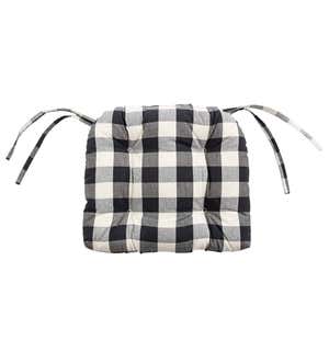Reversible Buffalo Check Tufted Cotton Chair Pad with Ties