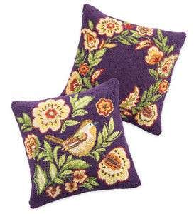 Hand-Hooked Wool Delilah Floral Wreath Throw Pillow