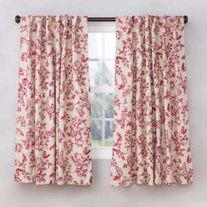 Botanical Toile Insulated Double-Lined Cotton Curtain Panel with Rod Pocket