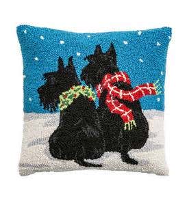 Hooked Wool Scottie Dogs Holiday Throw Pillow