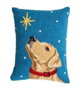 Hooked Wool Yellow Labrador with Star Holiday Throw Pillow
