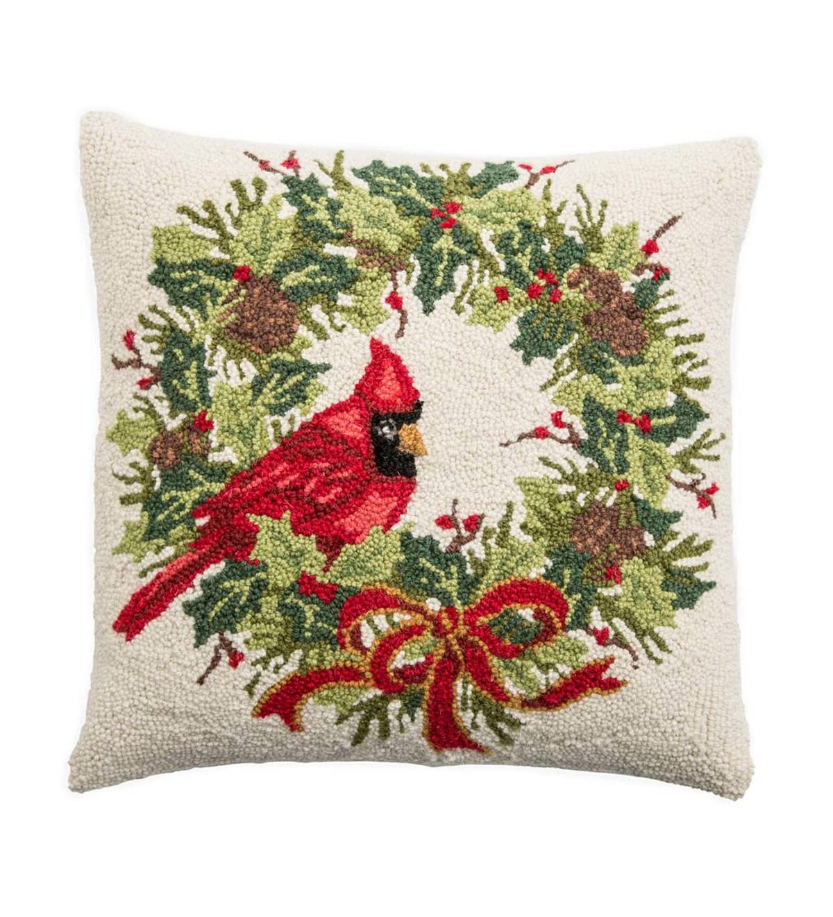 Cardinal with Wreath Throw Pillow