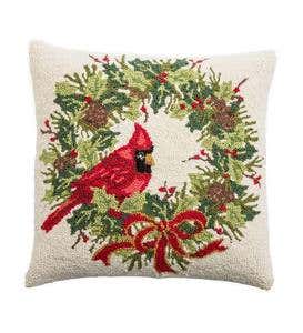 Hand-Hooked Wool Cardinal Holiday Throw Pillows