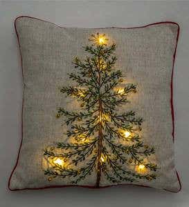 Lighted Embroidered Holiday Throw Pillows - Poinsettia