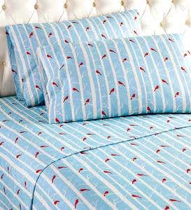 Twin Cardinals on Blue Background Micro Flannel Sheet Set