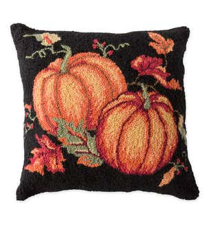 Hand-Hooked Wool Fall Pumpkins Throw Pillow