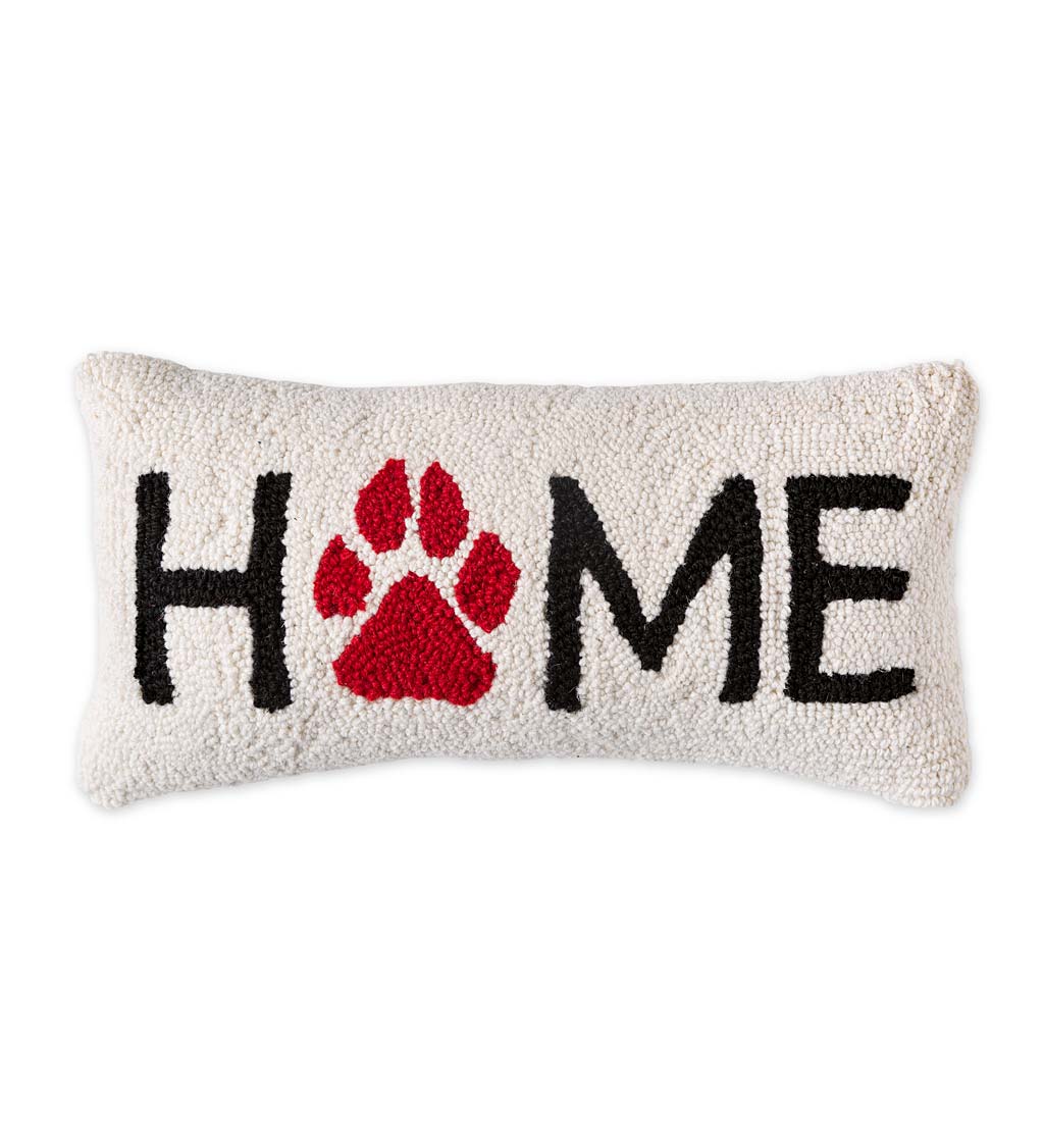 Home Paw Print Hand-Hooked Wool Lumbar Throw Pillow