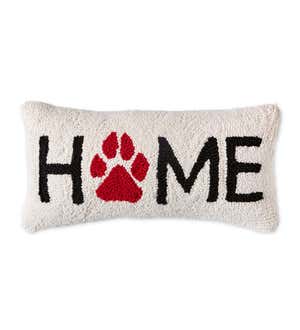 Home Paw Print Hand-Hooked Wool Lumbar Throw Pillow