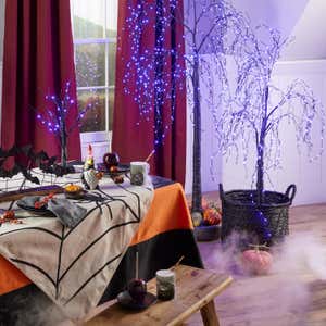 Indoor/Outdoor Halloween Electric Lighted Black Weeping Willow Tree with Purple LEDs