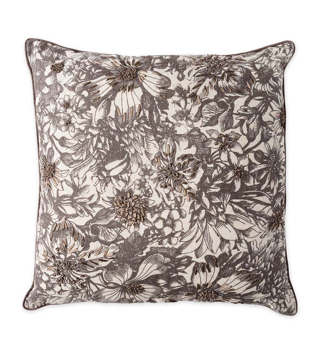 Embroidered Rare Botanical Illustration Floral Throw Pillow