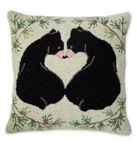 Hooked Wool Love Bears Throw Pillow