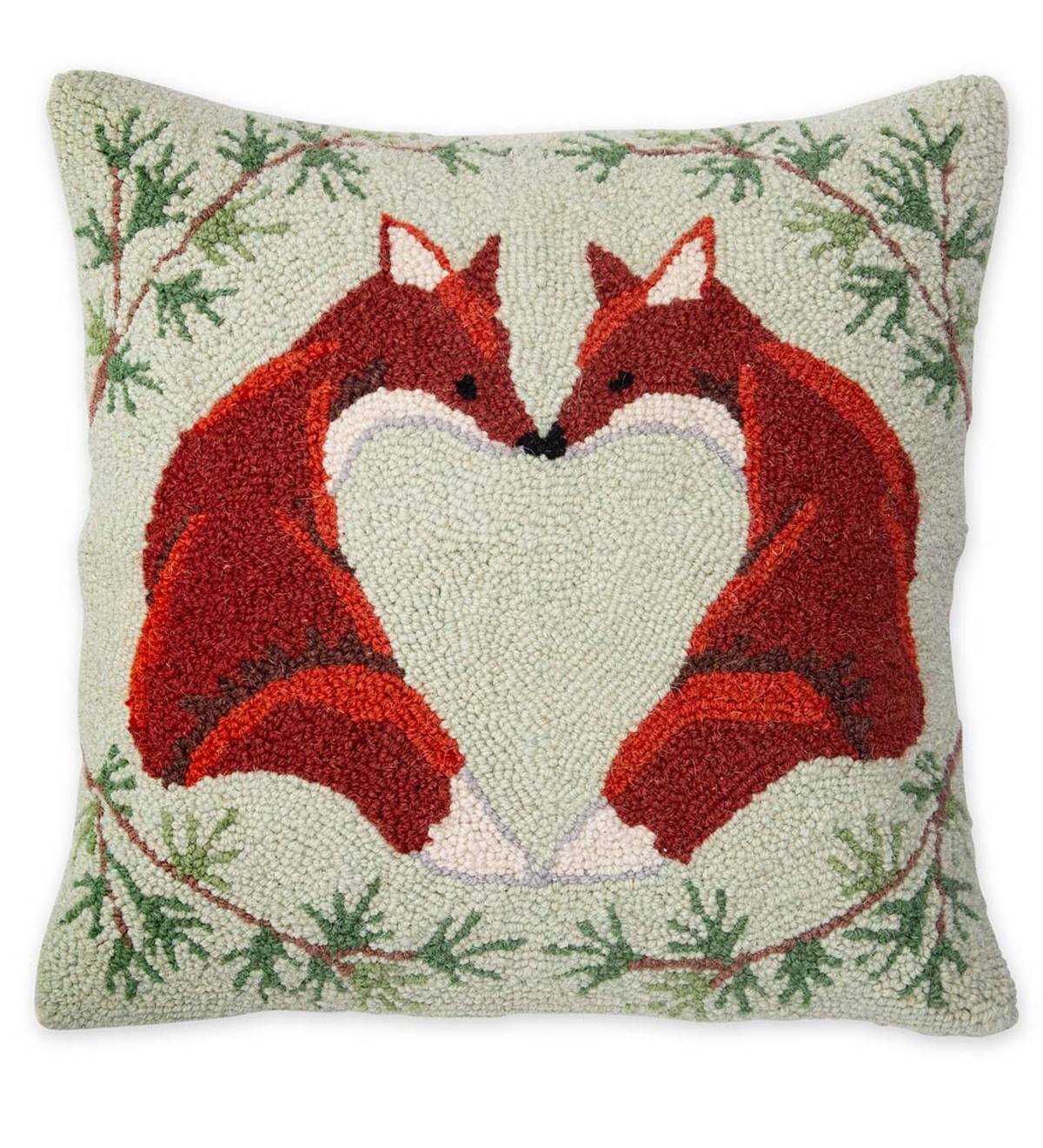 Hooked Wool Love Foxes Throw Pillow