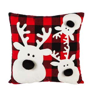 Red Plaid Deer Square Pillow