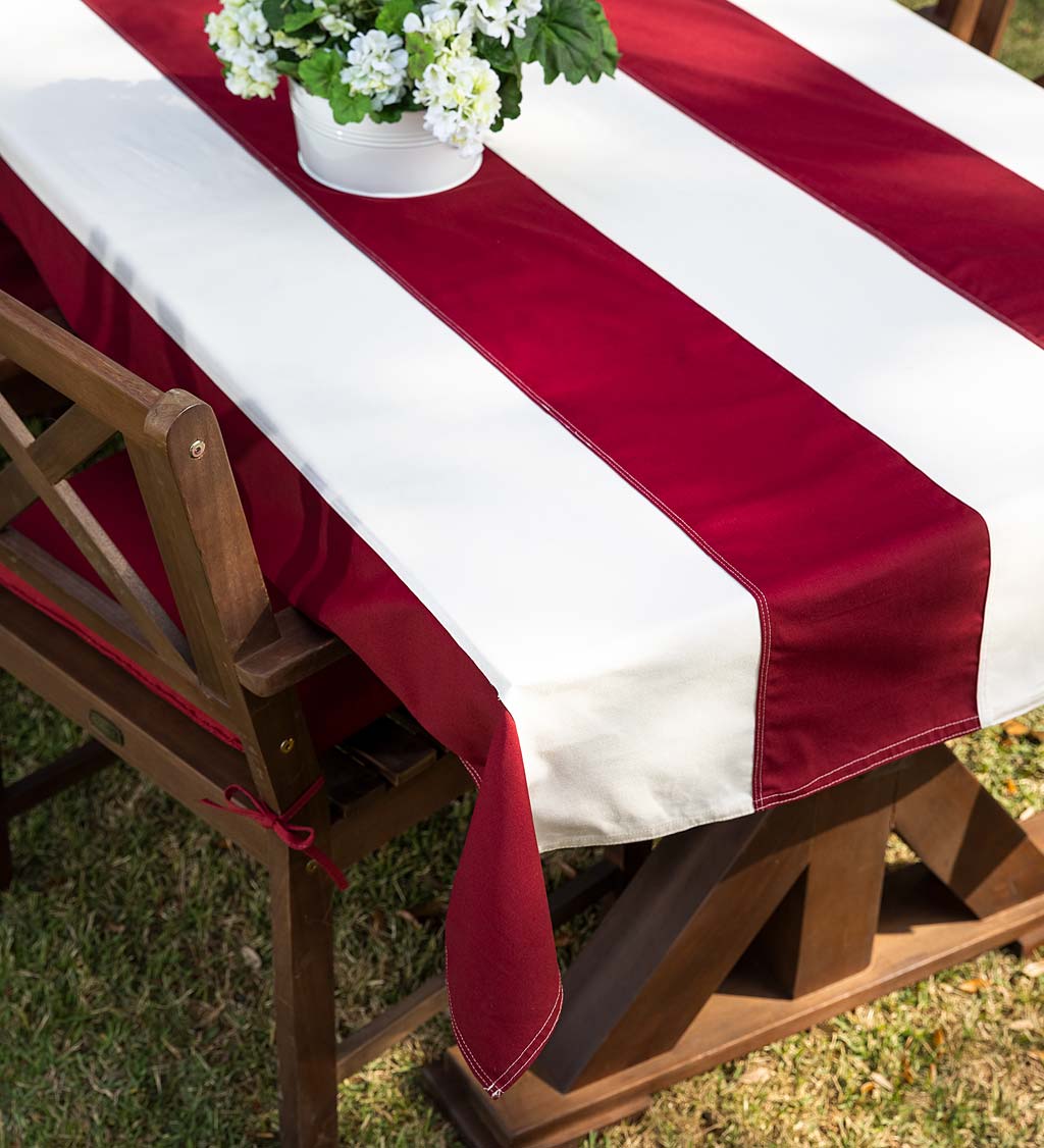 Classic Red and White Striped Cotton Tablecloth