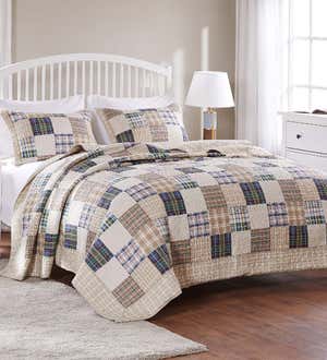 King 100% Cotton Wildflower Patchwork Block Bedspread Reversible Quilt Set