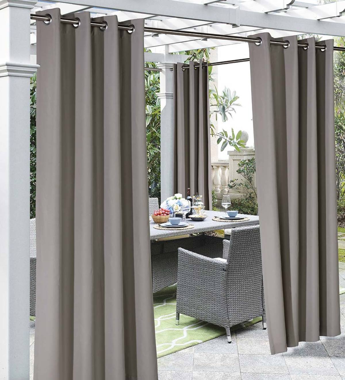 Coastal Solid Outdoor Curtain Panel with Grommets