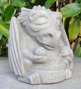 USA-Made Cast Stone Meditating Dragon - Antique