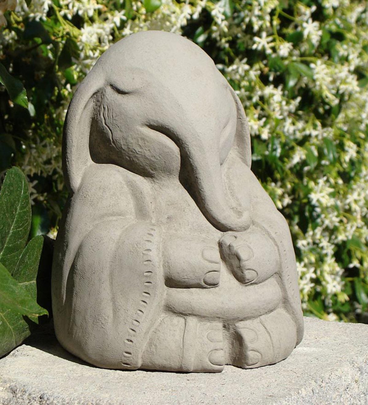 USA-Made Cast Stone Meditating Elephant - Classic