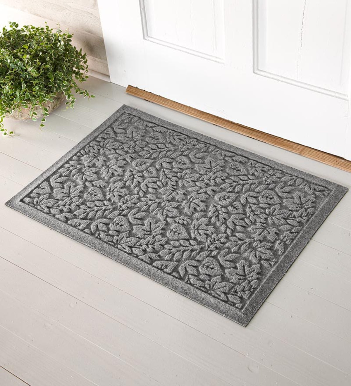 22-1/2”W x 35-1/4”L Medium Leaves Waterhog Doormat - Dark Gray