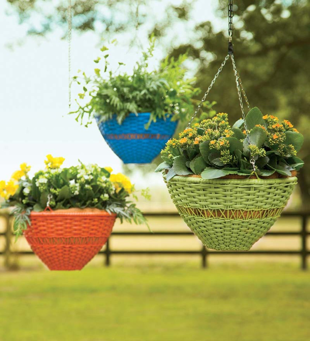 Colorful Weatherproof Wicker Hanging Baskets