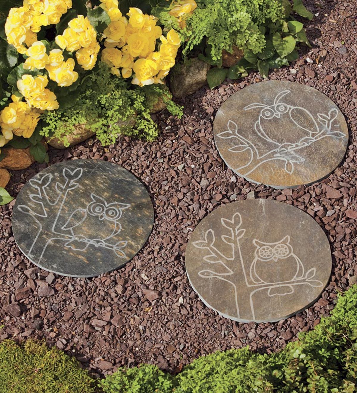 Slate Garden Stepping Stones With Owl Designs