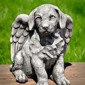 USA-Made Cast Stone Angel Puppy Garden Statue