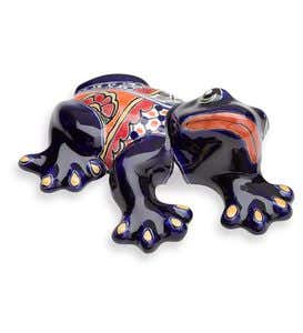 Large Talavera-Inspired Ceramic Toad Wall Accent - Blue