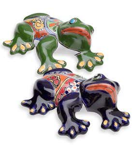 Large Talavera-Inspired Ceramic Toad Wall Accent - Blue