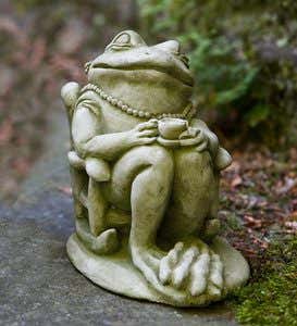 USA-Made Cast Stone Coffee and Tea Frog Garden Statues