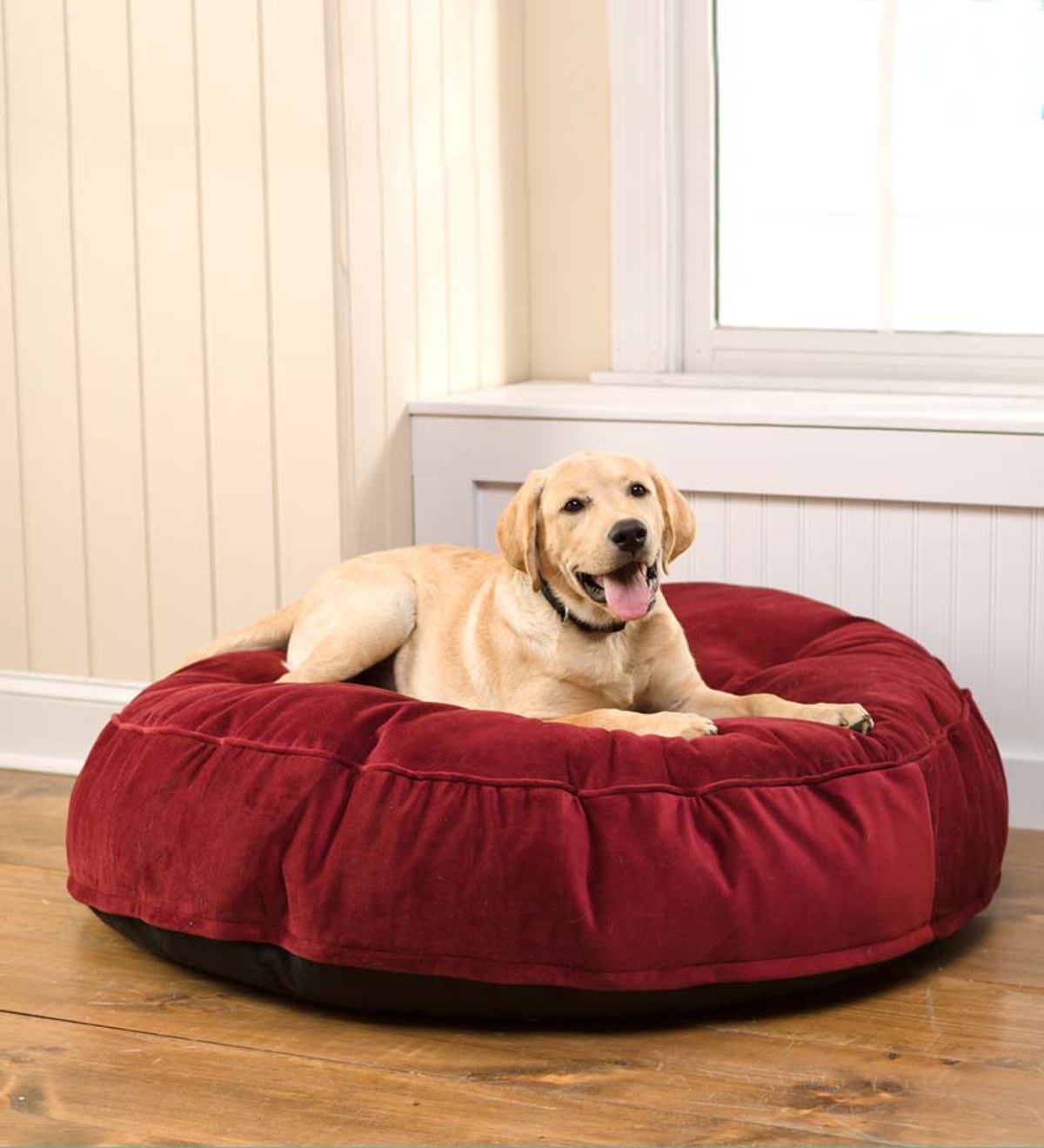 Round Tufted Plush Velvet Pet Bed