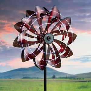 Solar Lighted LED Flower Metal Wind Spinner with Bi-Direction Rotors