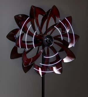 Solar Lighted LED Flower Metal Wind Spinner with Bi-Direction Rotors